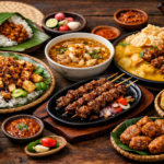Makanan khas Tegal lengkap seperti sega ponggol, sega lengko, sate kambing Tegal, kupat glabed, tahu aci, dan es lontrong