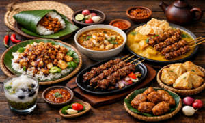 Makanan khas Tegal lengkap seperti sega ponggol, sega lengko, sate kambing Tegal, kupat glabed, tahu aci, dan es lontrong